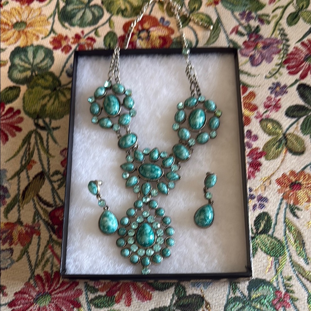 Turquoise Statement Necklace and Earring Set